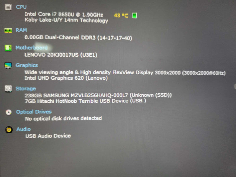 Lenovo ThinkPad X1 Tablet Gen3, Core I7-8650U, 8GB, 256GB SSD, Touch, SEE _