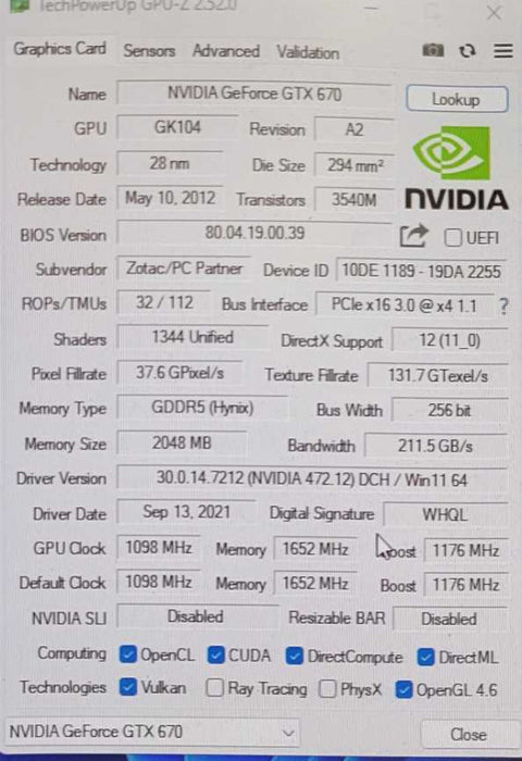ZOTAC NVIDIA GTX 670 2GB