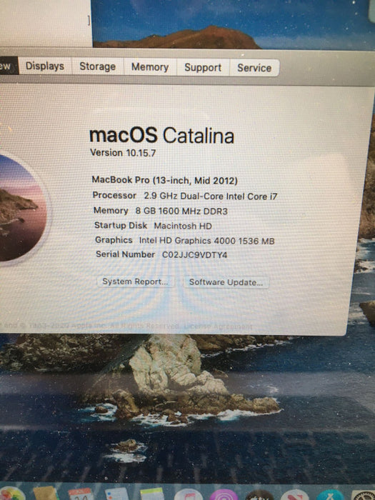 Apple MacBook Pro Mid 2012 Intel Core i7-3520M @ 2.9 GHz 8GB RAM 250 GB SSD