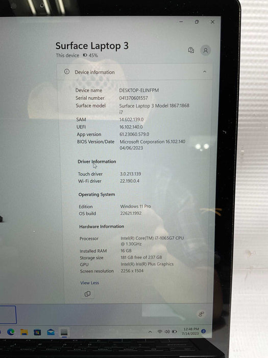 Surface Laptop 3 Core i7-1065G7 17GB RAM 256GB Storage READ  -