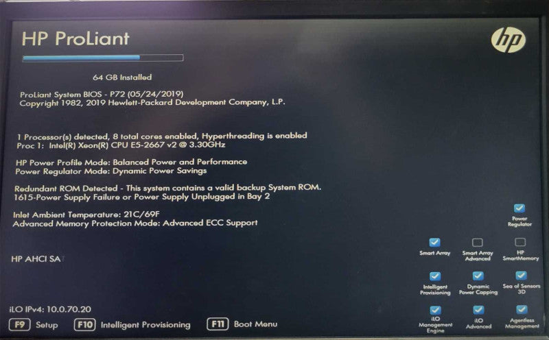 HP Proliant ML350p Gen8 Xeon E5-2667 v2 64GB DDR3L 2x PSU No HDD