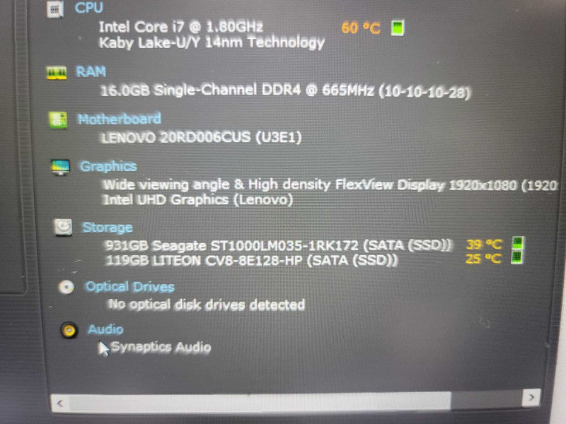 Lenovo ThinkPad E15 i7-10510U @ 1.80GHz, 16GB DDR4, 128GB SSD + 1TB SSD*READ Î²