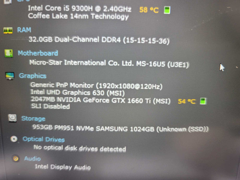MSI GL65-9SD i5-9300H, 32GB DDR4, 2GB NVidia GTX 1660 Ti, 1TB SSD **READ** Î²