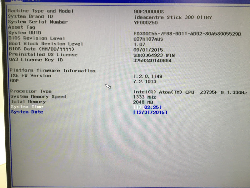 Lenovo idea centre Stick 300 Intel Atom CPU @ 1.33 GHz 2 GB RAM 32 GB Storage