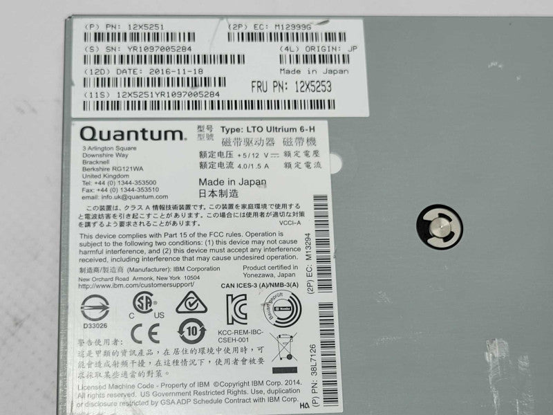 Quantum LTO Ultrium 6-H 38L7126 SAS External Tape Drive, Read _