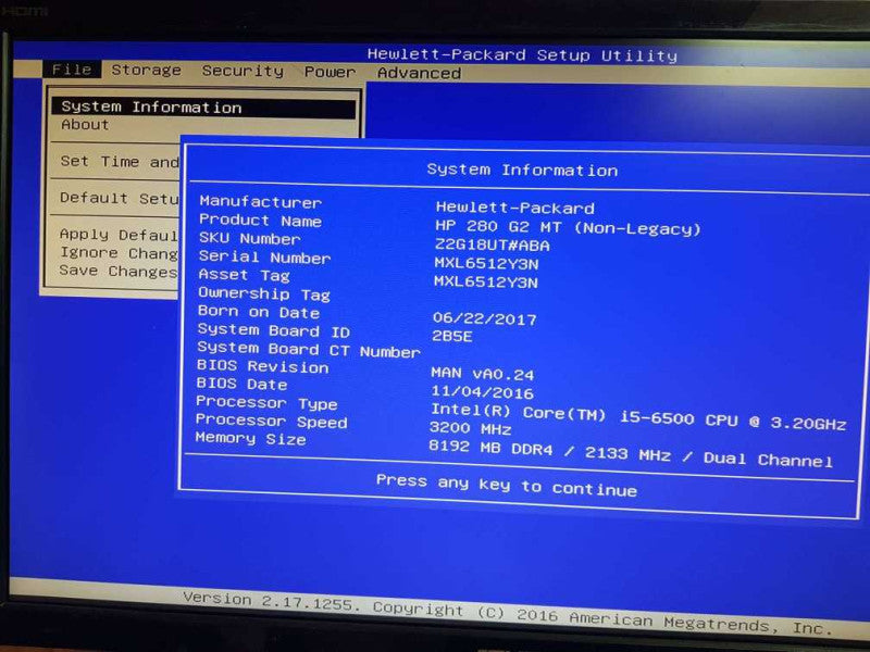 HP 280 G2 MT - Core i5-6500 3.20 GHz - 8 GB DDR4