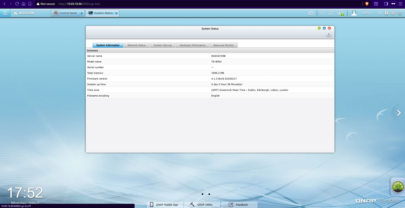 Qnap TS-809U-RP 8-Bays 2U NAS, 8x1TB HDDs