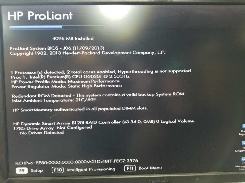 HP Proliant MicroServer Gen8 Pentium G2020T @ 2.50ghz / 4gb ram / P222 Raid #
