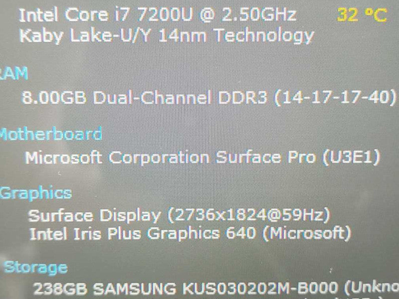 Microsoft Surface Pro 5 (1796) i7-7660U 8GB RAM 256GB Storage (REPAIR) Î²