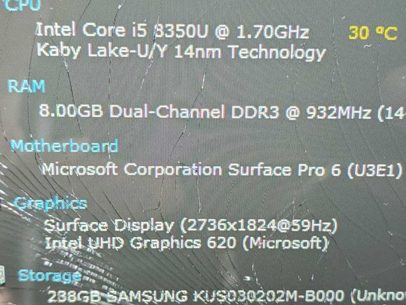 Microsoft Surface Pro 6 (1796) Black i5-8350U 8GB RAM 256GB SSD **FOR REPAIR Î²