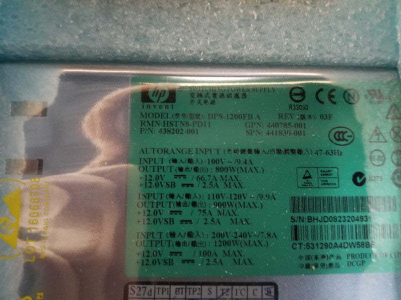 New HP HSTNS-PD11 1200W Power Supply DPS-1200FB HSTNS-PD11 438202 #