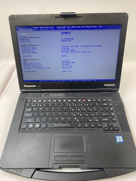 Panasonic TOUGHBOOK CF-54 Laptop 5640hrs i5-6300U @2.40 GHz 8GB RAM 240GB SSD