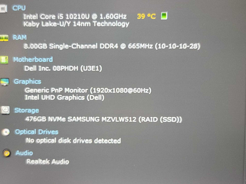Dell Latitude 5510 I5-10210U @ 1.60GHz, 8GB DDR4, 512GB SSD Î²