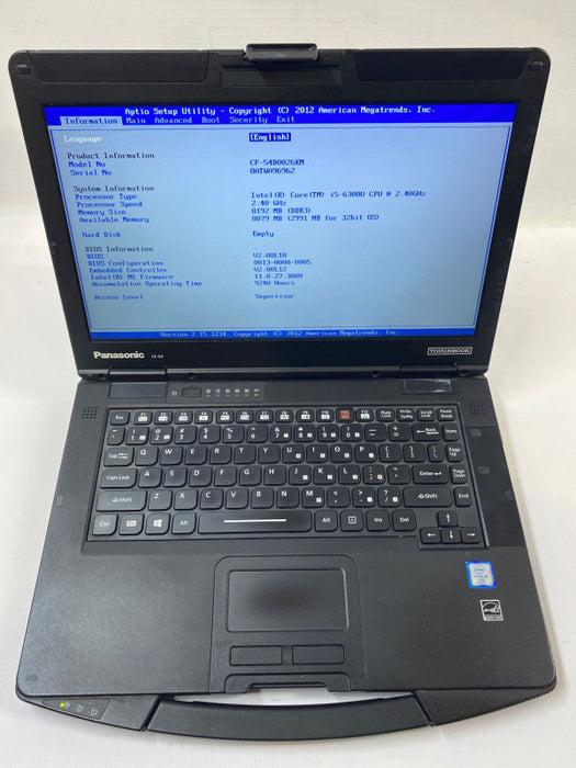 Panasonic TOUGHBOOK CF-54 Laptop 9240hrs i5-6300U @2.40 GHz 8GB RAM 500GB HDD