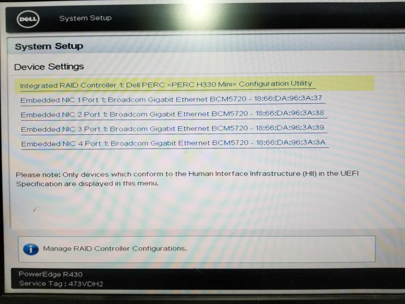 Dell Poweredge R430 Xeon E5-2603 V4 @ 1.70ghz / 8gb ram / H330 Mini Raid #