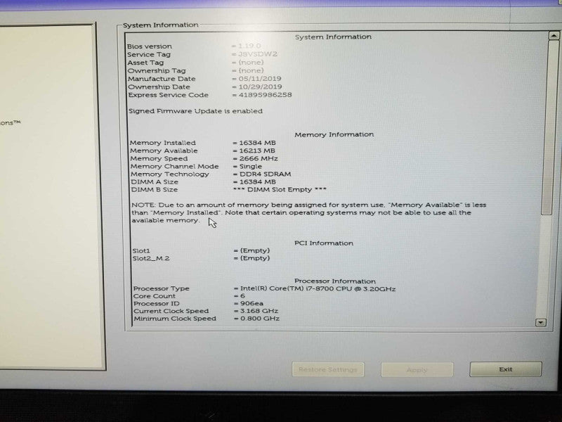 Optiplex 7260 AiO i7-8700 @ 3.20ghz / 16gb ram / READ #