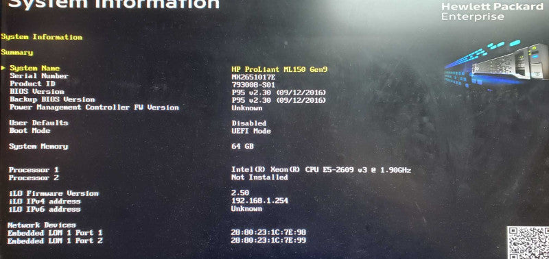 HP ProLiant ML150 Gen9 Tower Server E5-2609v3 CPU 64GB ECC DDR4 RAM NO HDD