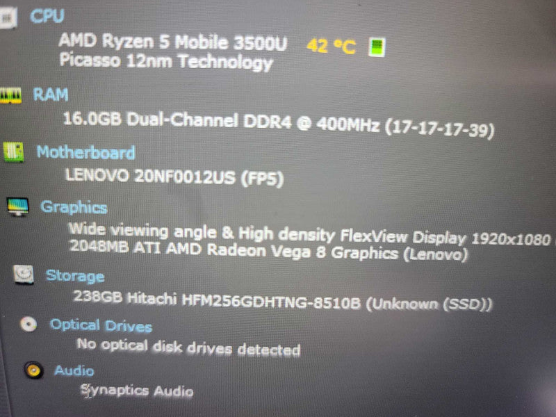 Lenovo TP E595 Ryzen 5 3500U, 16GB DDR4, 2GB ATI AMD Radeon, 256GB SSD **READ Î²