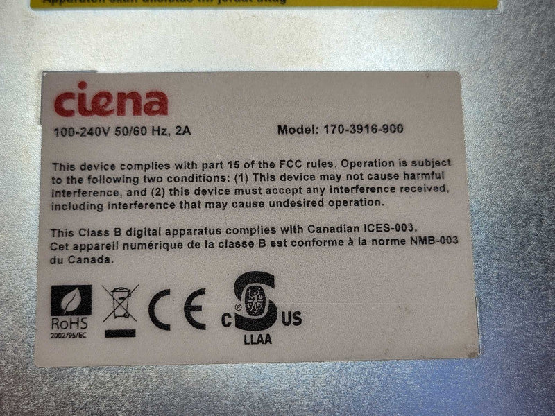 Ciena 3916 series Service Switch 170-3916-900, Read _