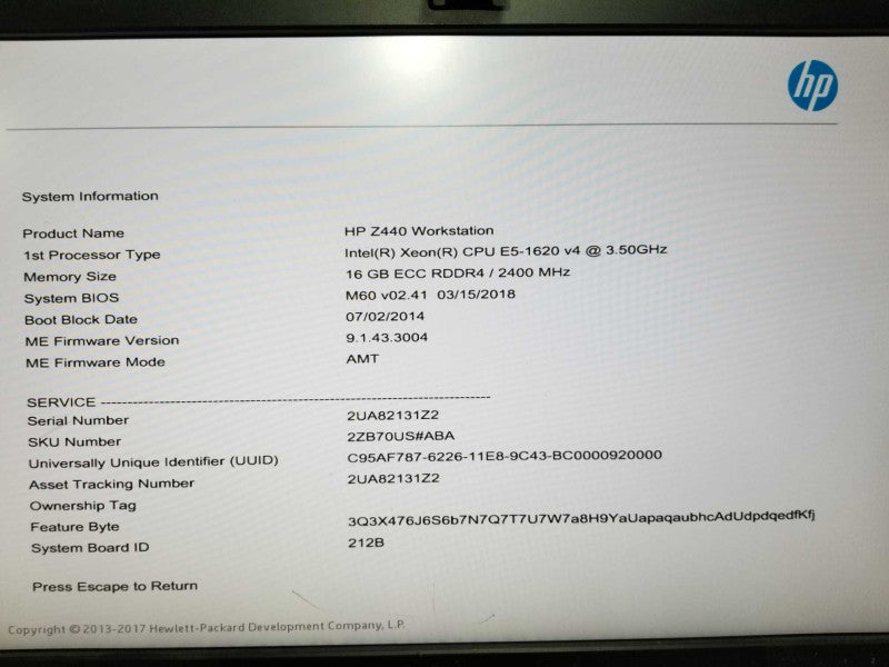 HP Z440 workstation Xeon E5-1620 V4 @ 3.50ghz / 16gb ram / Quadro K2200 #