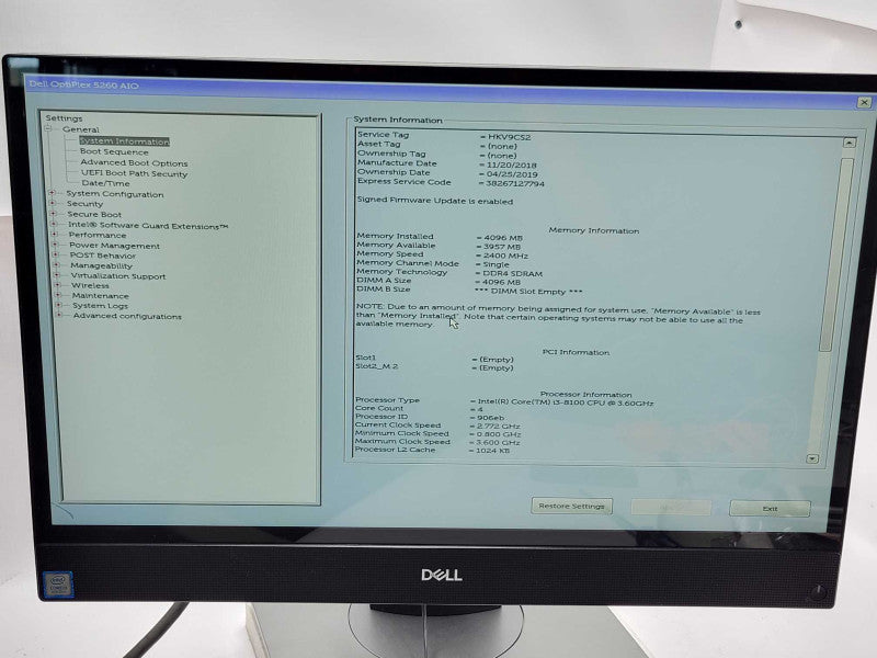 Dell Optiplex 5260 AIO, Core i3-8100 3.6GHz, 4GB DDR4, 21.5\\" Touch, webcam Q_