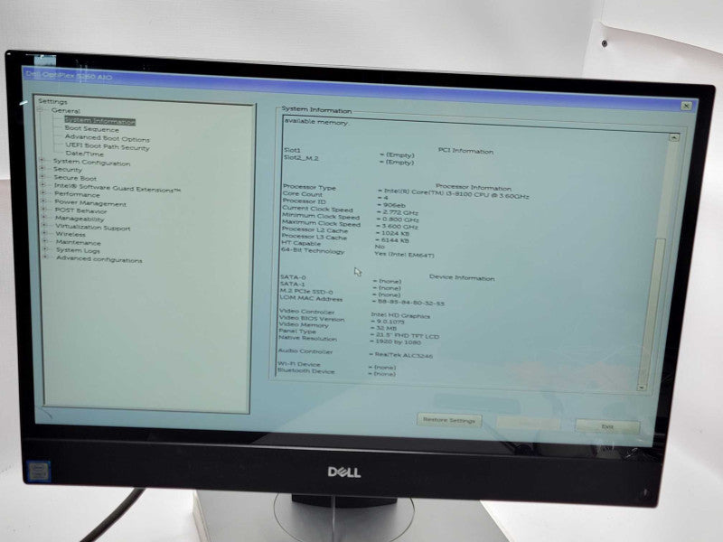 Dell Optiplex 5260 AIO, Core i3-8100 3.6GHz, 4GB DDR4, 21.5\\" Touch, webcam Q_