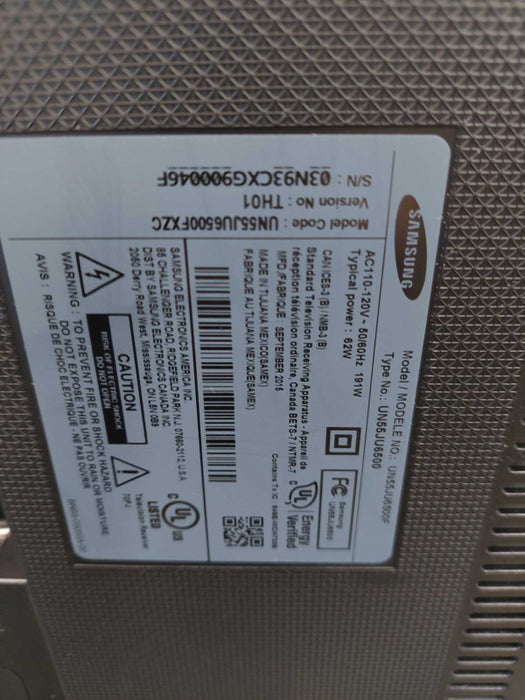 Samsung 4K Ultra HD Smart LED TV Model: UN55JU6500FXZC