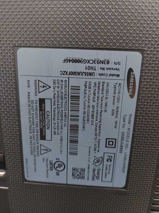 Samsung 4K Ultra HD Smart LED TV Model: UN55JU6500FXZC