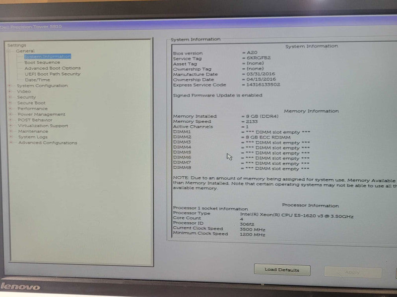 Dell Precision T5810 Xeon E5-1620v3 3.5GHz, 8GB DDR4, 2x HDD Trays, w/ GPU Q_