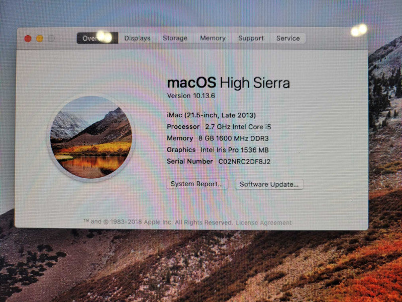 Apple iMac A1418 20.5-INCH 2013 8GB Ram 1 TB Storage Core i5-4570R 2.70Ghz !