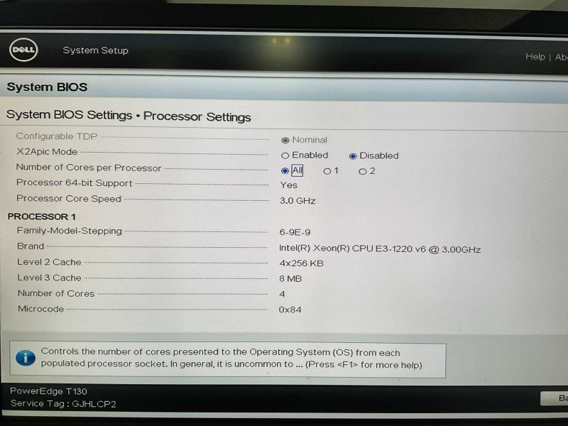 Dell PowerEdge T130 Intel Zeon(R) CPU E3-1220 V6 @ 3.00GHz 16GB RAM  -