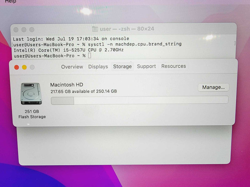 Apple Macbook Pro 2015 13\\" Core i5-5257U @ 2.7GHz 8GB DDR3 250GB SSD (