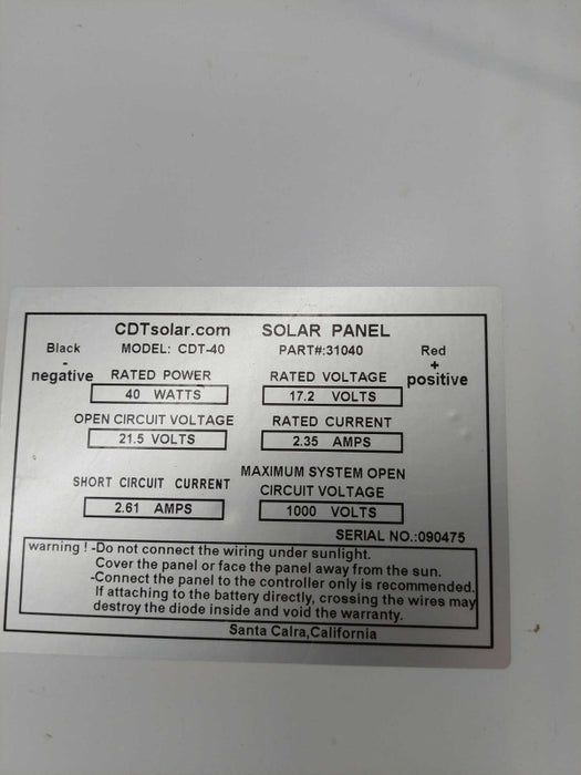 Solar Panel Model: CDT-40