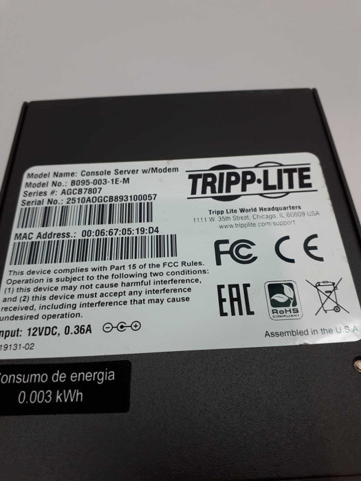 TRIPP LITE B095-003-1E-M 3-PORT CONSOLE SERVER &