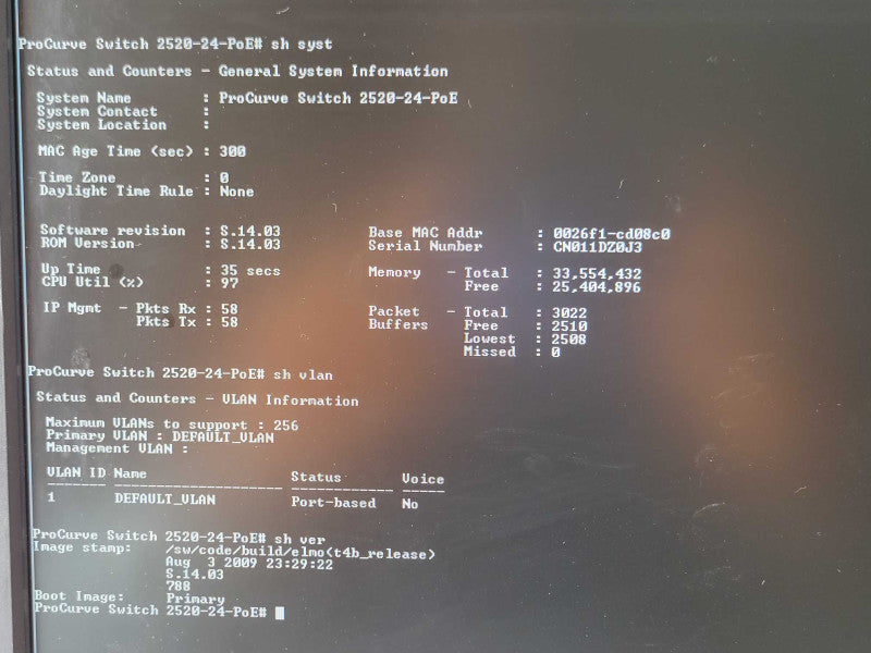HP ProCurve 2520-24-PoE J9138A 24-Port Fast Ethernet Switch _