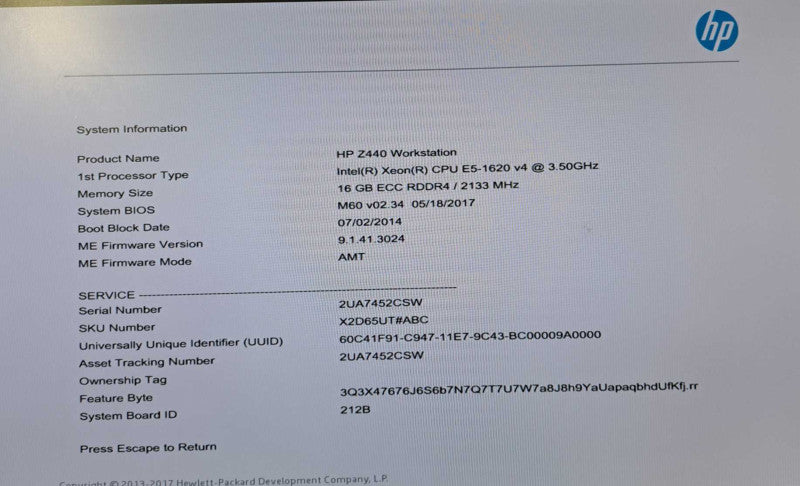 HP Z440 WorkStation Xeon E5-1620 v4 @ 3.50GHz 16GB DDR4 Quadro 5000 GPU )