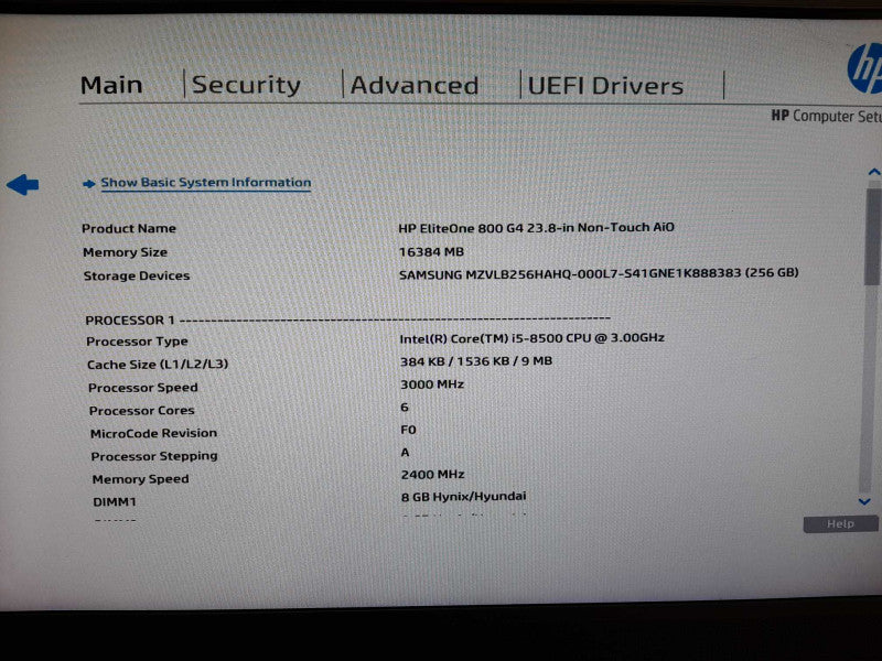 HP EliteOne 800 G4 23.8\\" Non-Touch AiO i5-8500 3.00GHz 16GB DDR4 256GB SSD  $