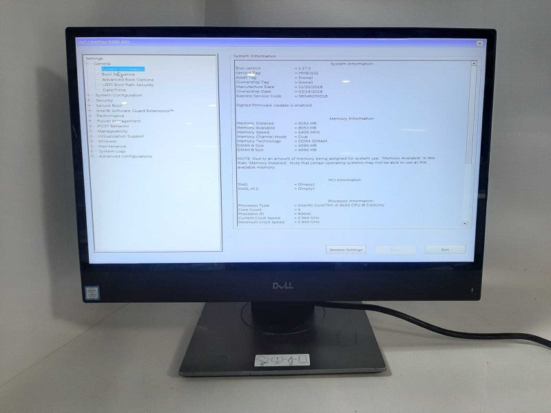 Dell OptiPlex 5260 Touch 21.5\\" AiO i3-8100 @ 3.6GHz 8GB DDR4 500GB HDD  Q$