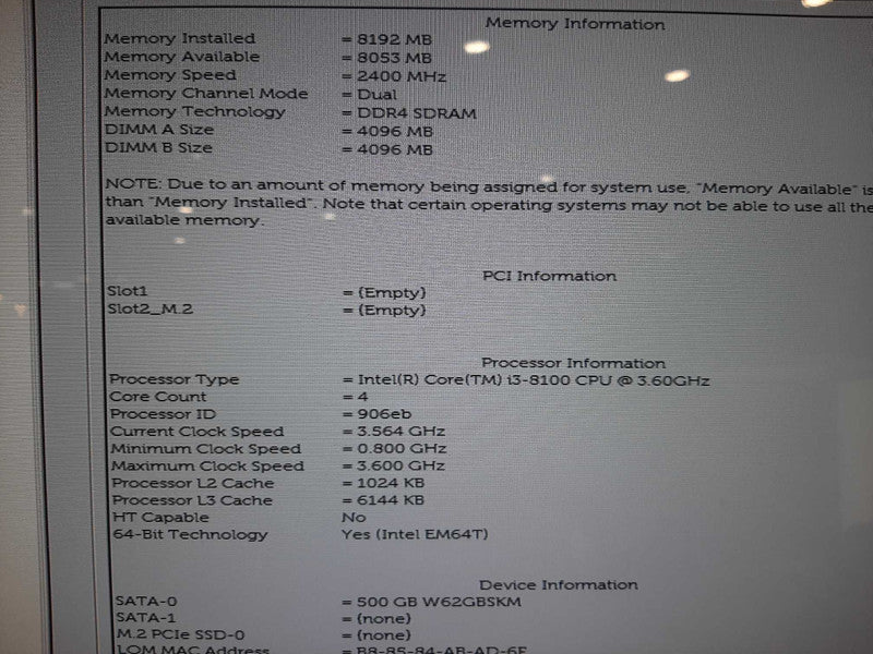Dell OptiPlex 5260 Touch 21.5\\" AiO i3-8100 @ 3.6GHz 8GB DDR4 500GB HDD  Q$