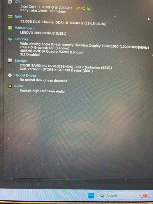 Lenovo ThinkPad P51 Workstation Laptop i7-7820HQ Quadro M2200 4GB 32GB RAM