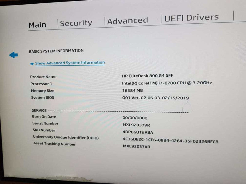 HP EliteDesk 800 G4 SFF i7-8700 CPU @ 3.20GHz 16GB DDR4 Ram