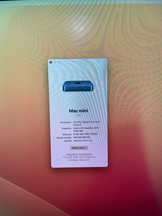 Apple Mac mini 2018 Intel Core i3-8100B @3.6GHz 8GB RAM & 120GB Storage  -