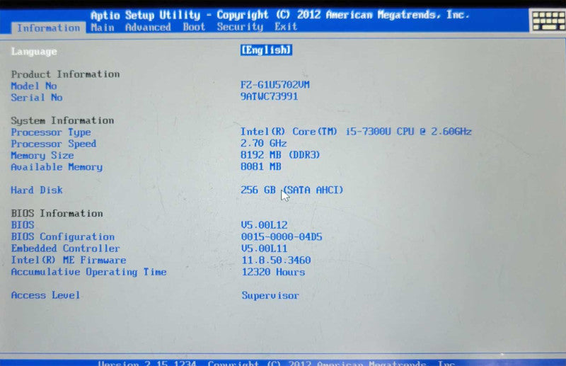 PANASONIC TOUGHPAD - FZ-G1 Intel Core I5-7300U - 8GB - 256GB SSD - Charger