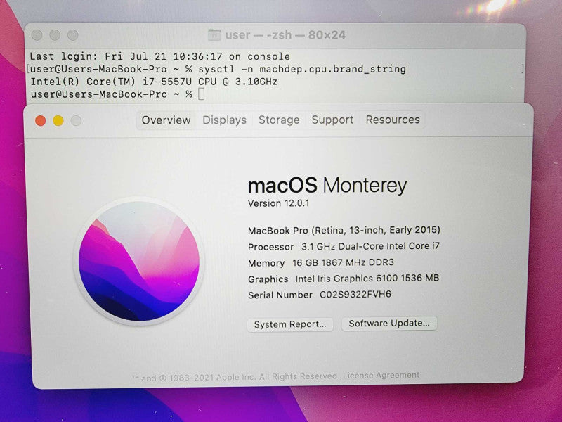 Apple Macbook Pro Retina 2015 13\\" Core i7-5557U @ 3.1GHz 16GB DDR3 500GB SSD [Read] (