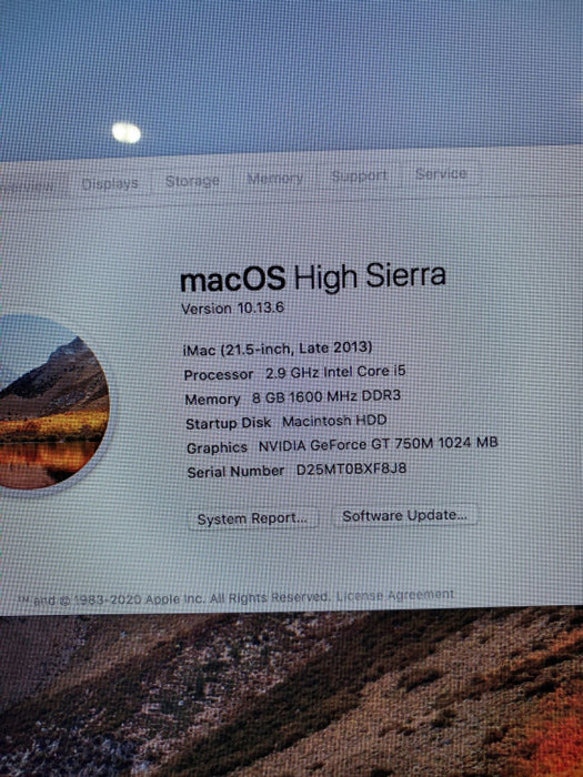 Apple iMac 21-5-Inch Late 2013 Intel Core i5-4570S GeForce GT750M 8GB RAM 1TB
