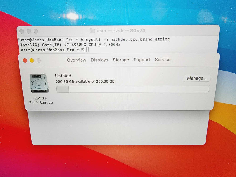 Apple Macbook Pro Retina 2015 15\\" Core i7-4980HQ @ 2.8GHz 16GB DDR3 250GB SSD R9 M370x 2GB (