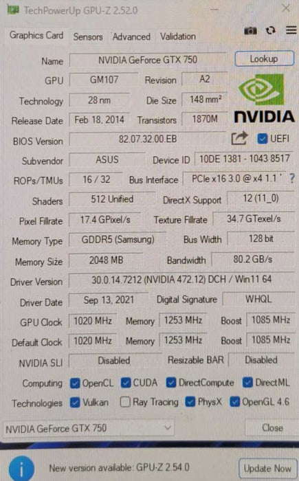 ASUS NVIDIA GTX 750 2GB