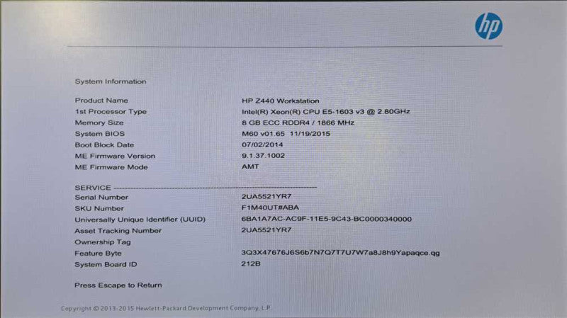 HP Z440 Workstation 1x Xeon E5-1603 v3 @ 2.80GHz 8GB DDR4 Quadro FX 4800 GPU )