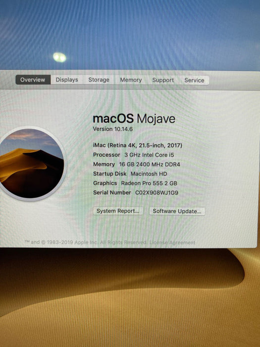 Apple iMac 21.5-Inch Retina 4K 2017 i5-7400 Radeon Pro 555 2GB 16GB RAM 1TB