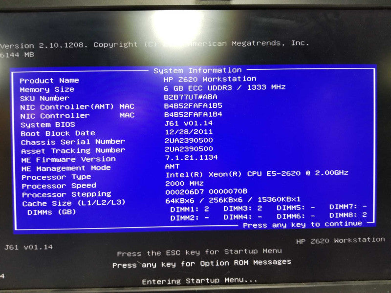 HP Z620 Xeon E5-2620 @ 2.00ghz / 6gb ram / quadro K2200 GPU #
